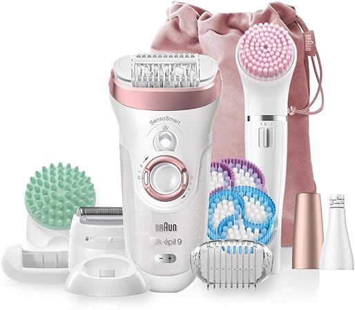 Braun Silk-épil Beauty Set 9 9-985BS Deluxe 9-in-1 Epilator, Shaver, Exfoliator, Cleansing Kit for Face & Body, Pink